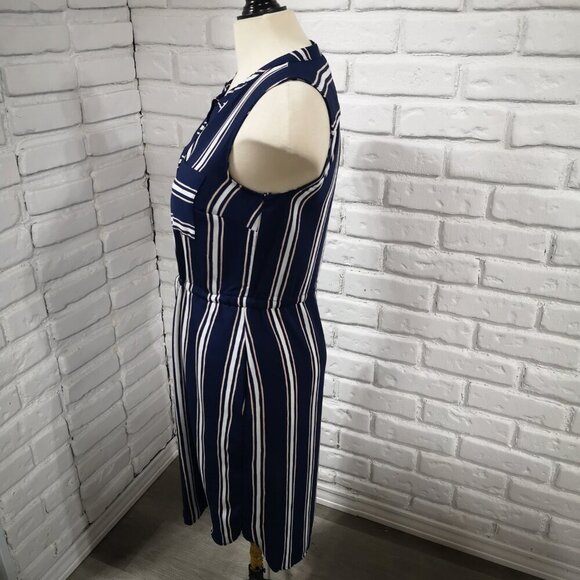 Ricki's Ladies Size 2 Navy/White/Salmon Striped Sleeveless Button Front Dress - Picture 4 of 9